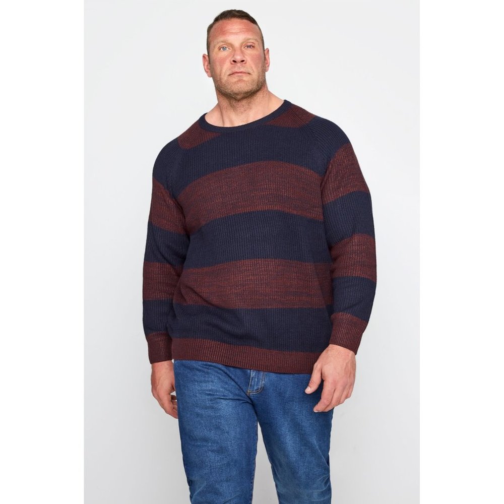 JACK & JONES Men’s Burgundy Stripe Knitted Jumper Burgundy Red/Navy Blue XXL
